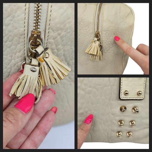 Anya Hindmarch Mini Boston Bag White Cream Gold Studded Top Handle Leather - Picture 12 of 14